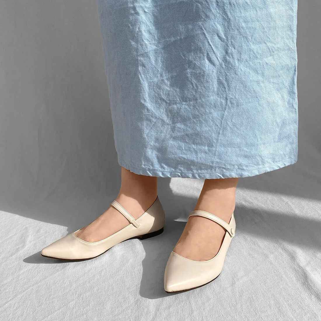 50% OFF: Mary Jane Strap Flat Shoes (4802) Ivory