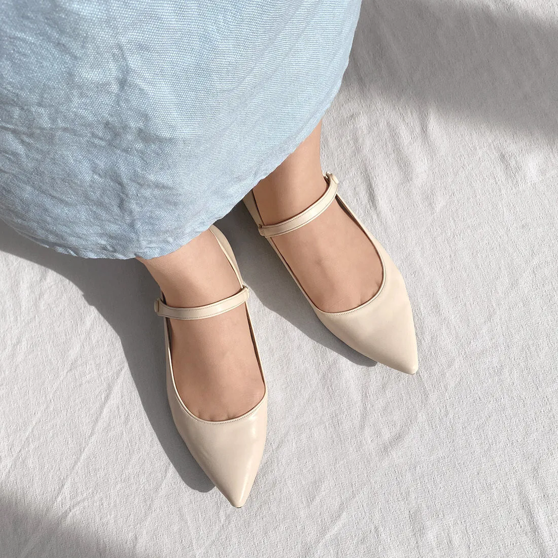 50% OFF: Mary Jane Strap Flat Shoes (4802) Ivory