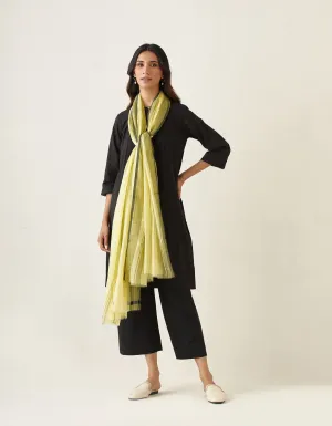 A Line Pin tuck Kurta with Cotton Pants in Black & Chanderi Handloom Dupatta in Lemon Yellow(Set of 3)