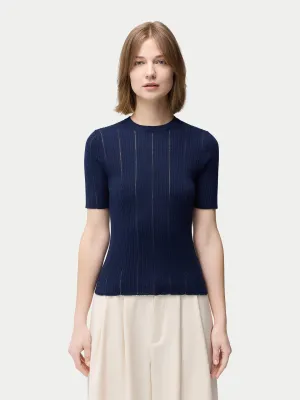 Ajour-Knit Cashmere Silk Top