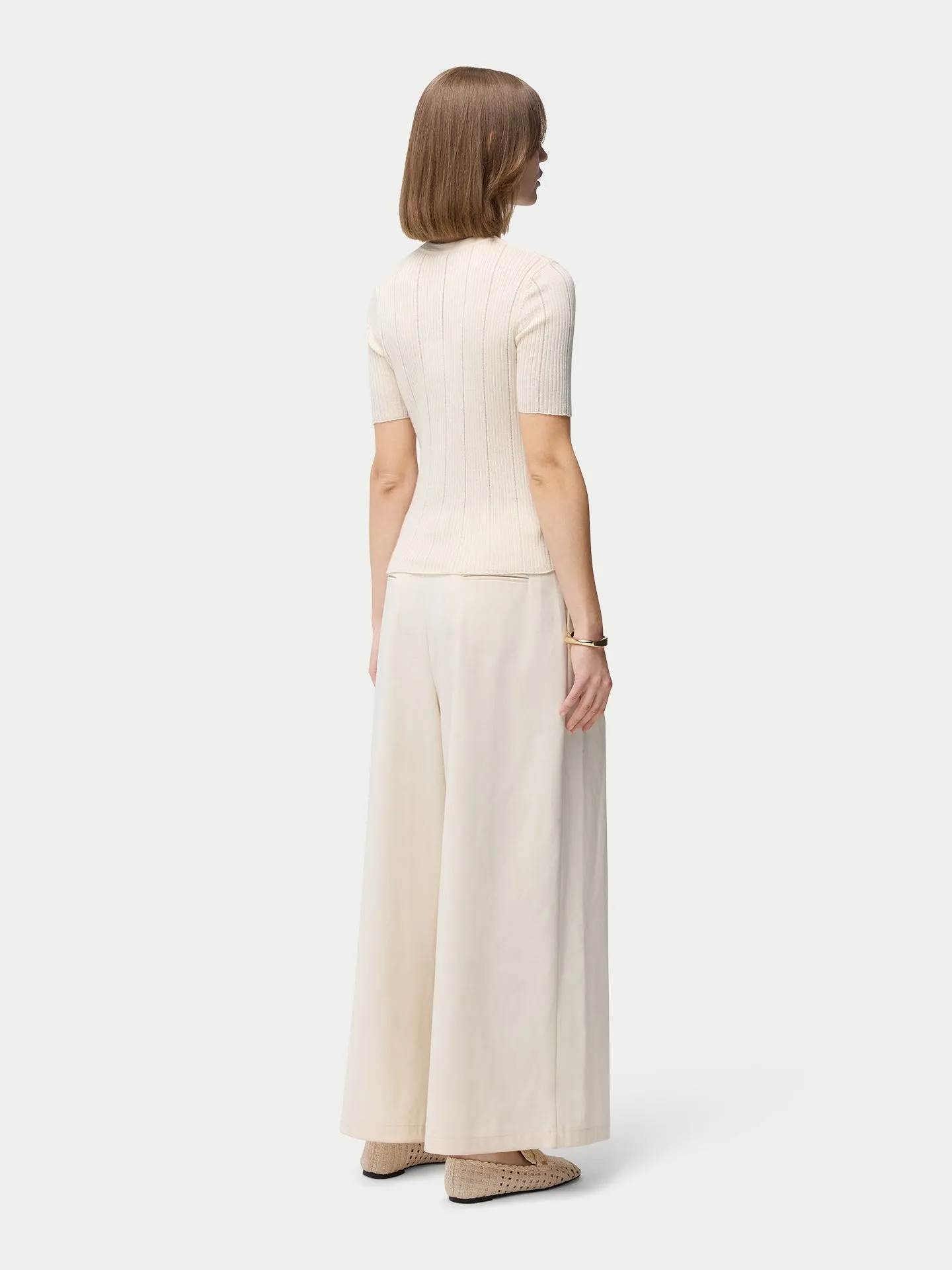 Ajour-Knit Cashmere Silk Top