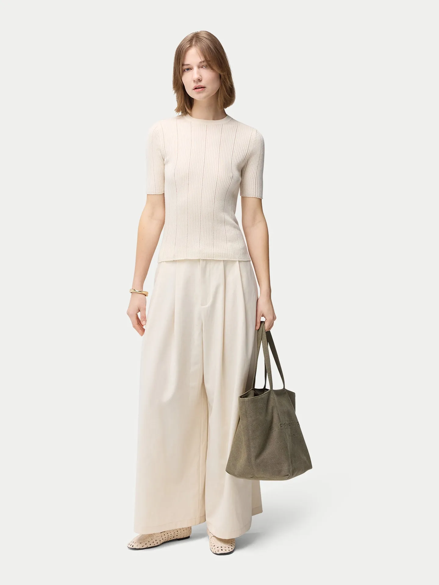 Ajour-Knit Cashmere Silk Top
