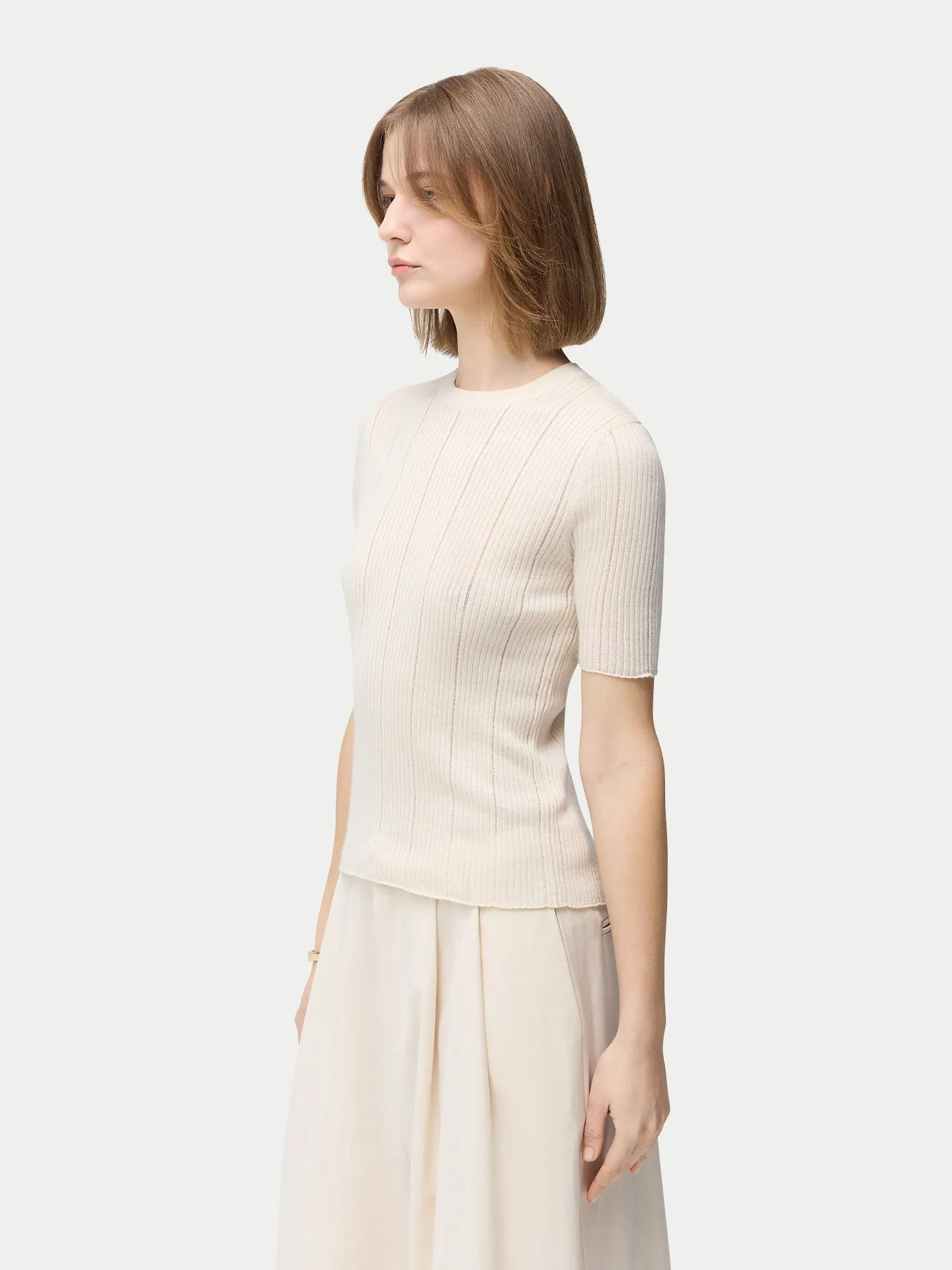 Ajour-Knit Cashmere Silk Top