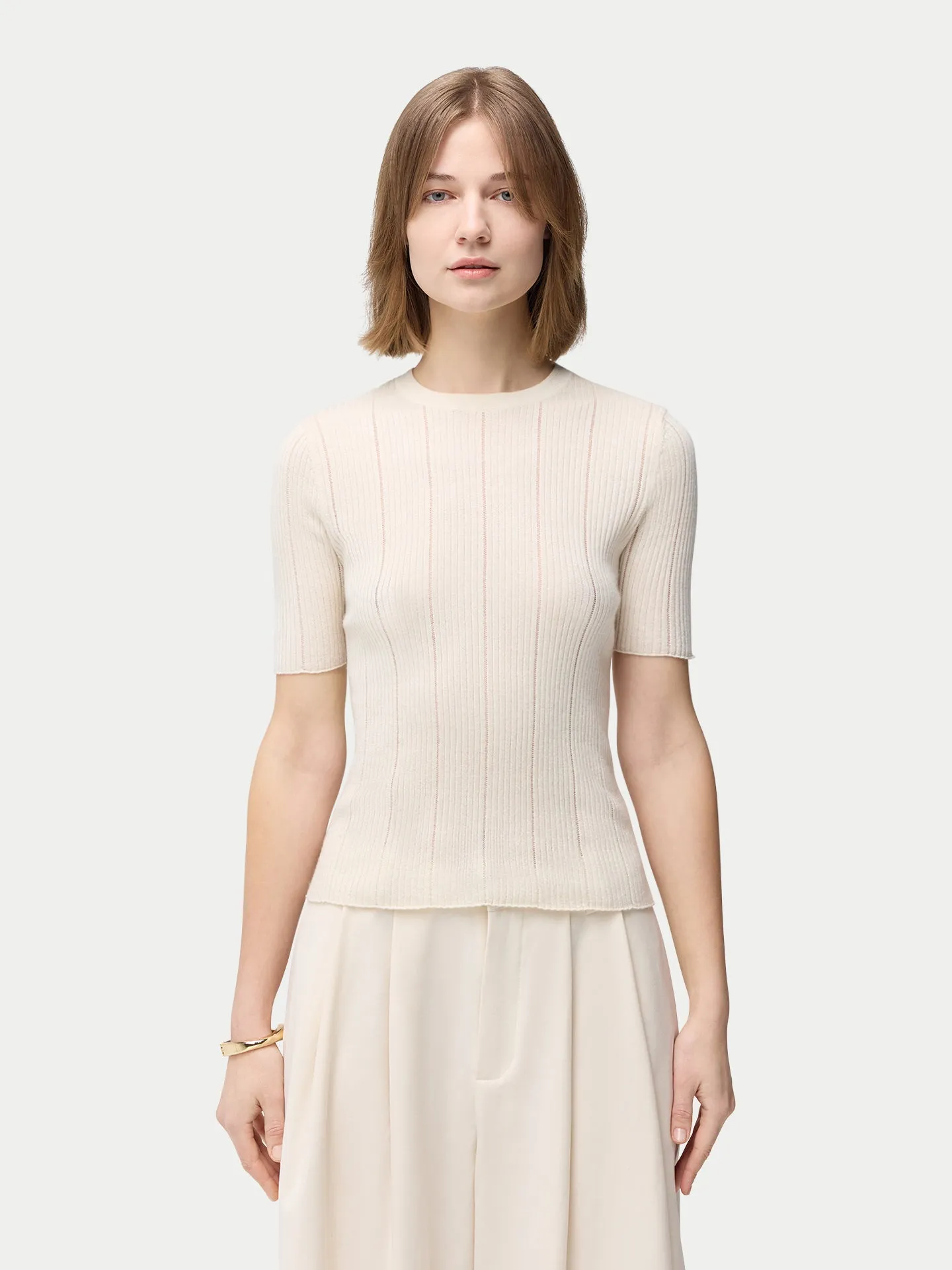 Ajour-Knit Cashmere Silk Top