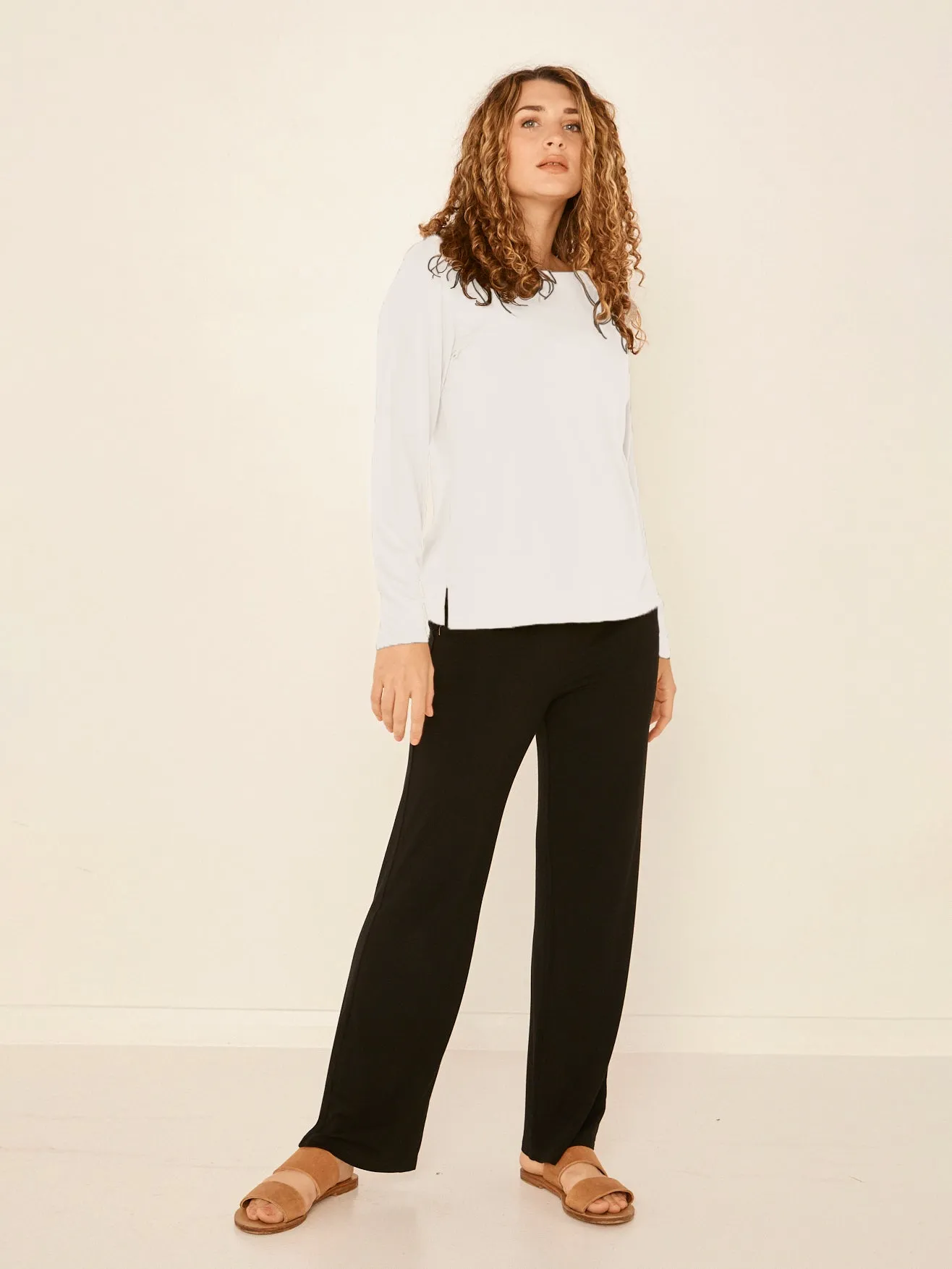 Bamboo Boat Neck Long Sleeve Tee - Cream