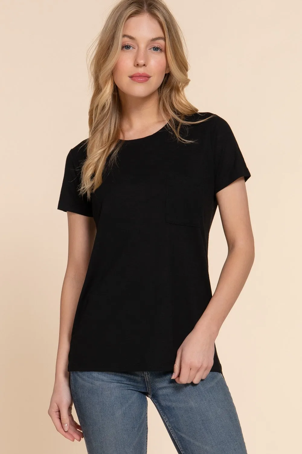 Basic Slub Knit Tee with Pocket