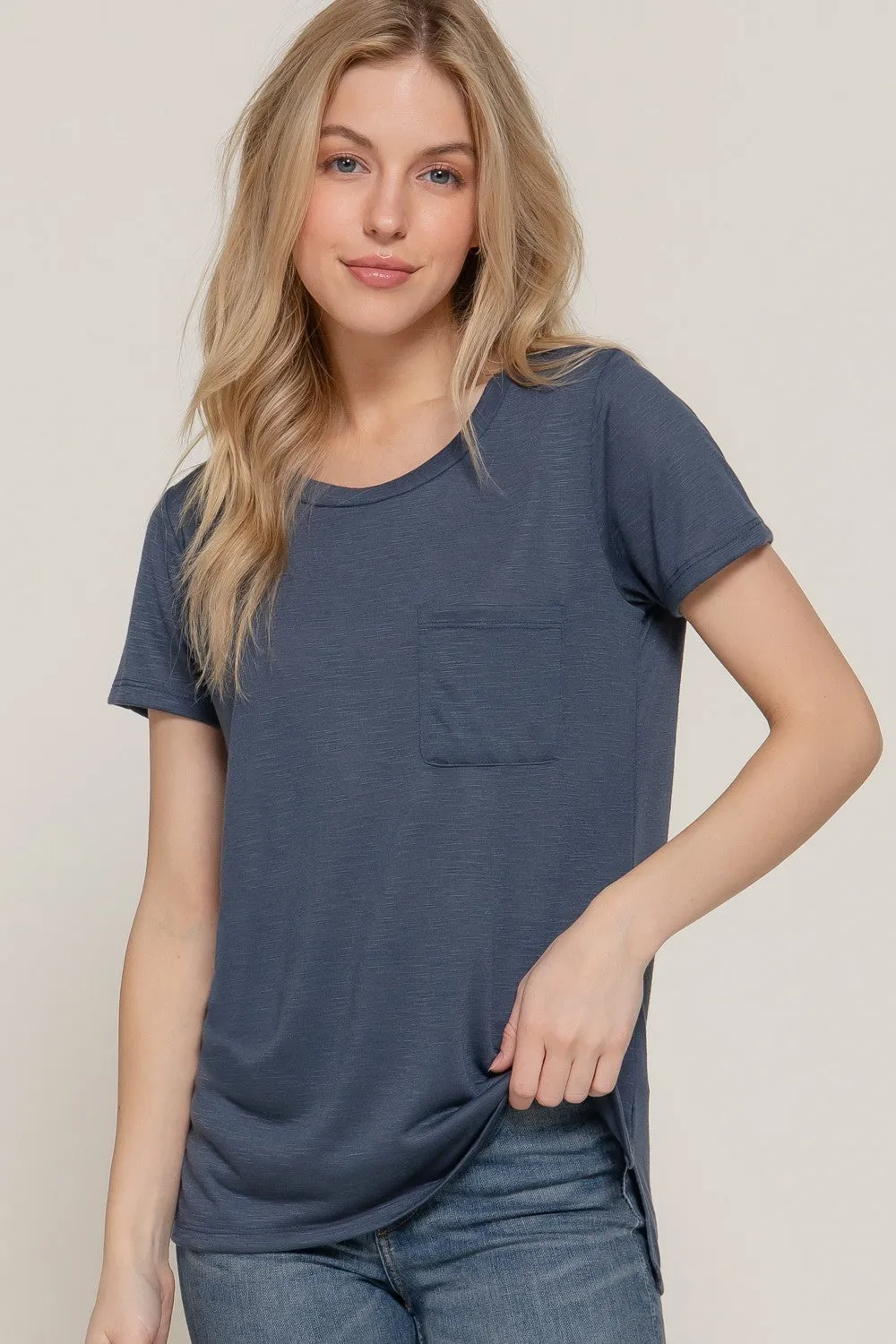Basic Slub Knit Tee with Pocket