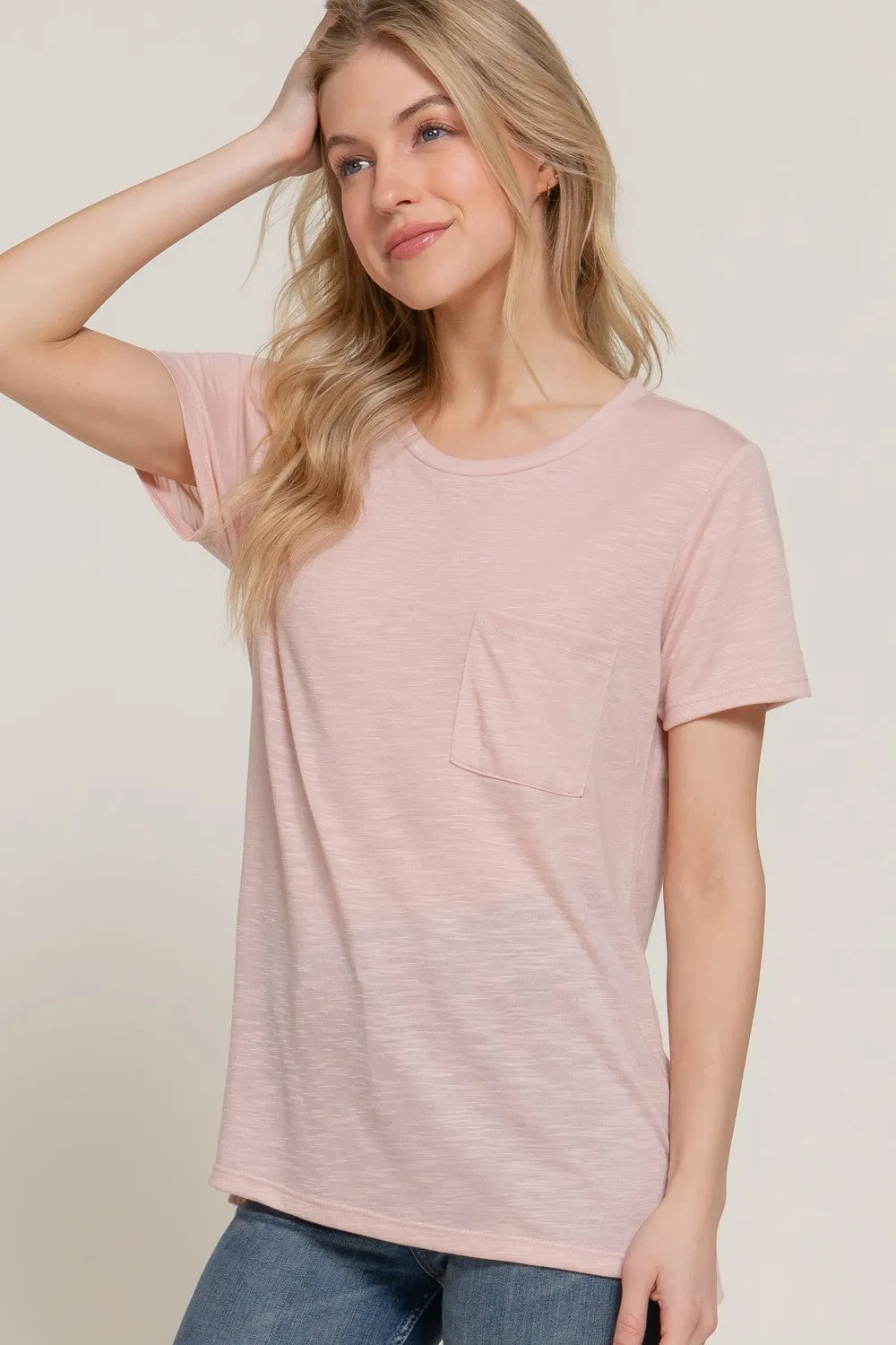 Basic Slub Knit Tee with Pocket