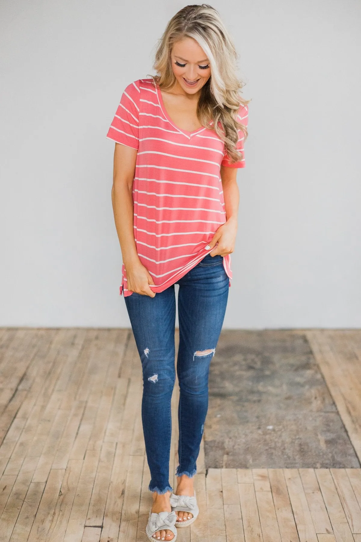Beautiful and Basic Striped Top- Pink