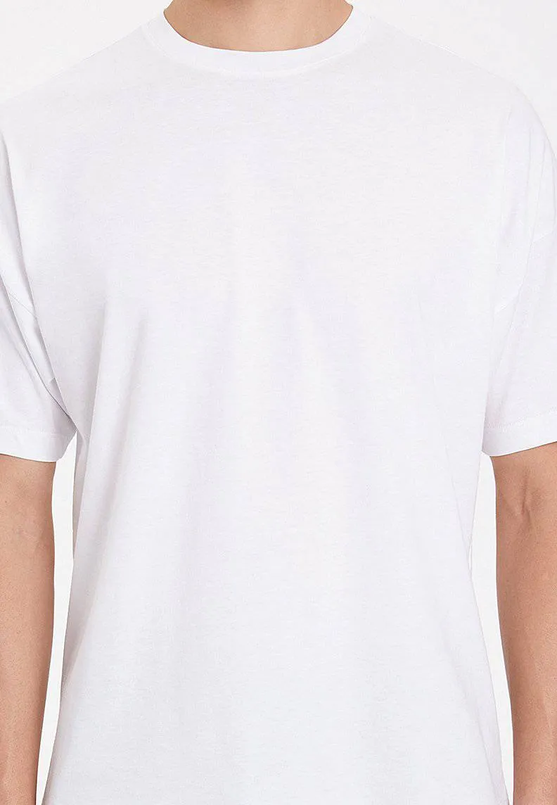 Beyaz Bisiklet Yaka Pamuklu Oversize Erkek T-Shirt ESSENTIALS
