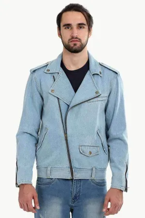 Biker Style Light Wash Denim Jacket