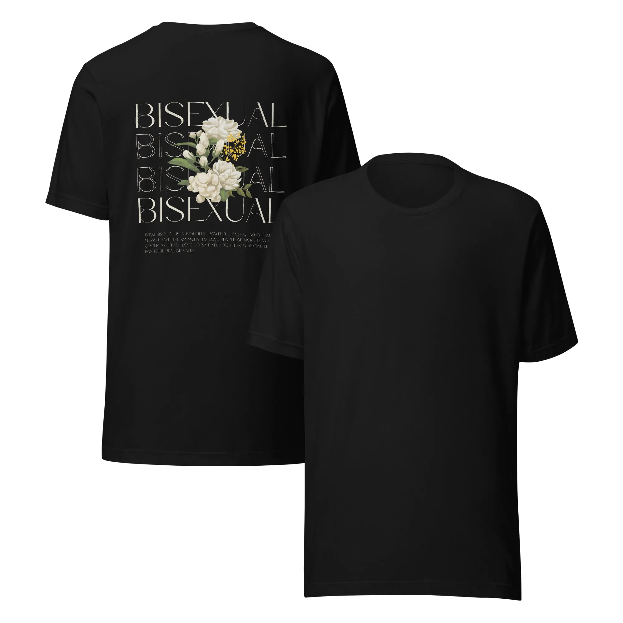 Bisexual  Pride Shirt Black with Vintage Flower Design Subtle but Proud. Relaxed Fit T-shirt