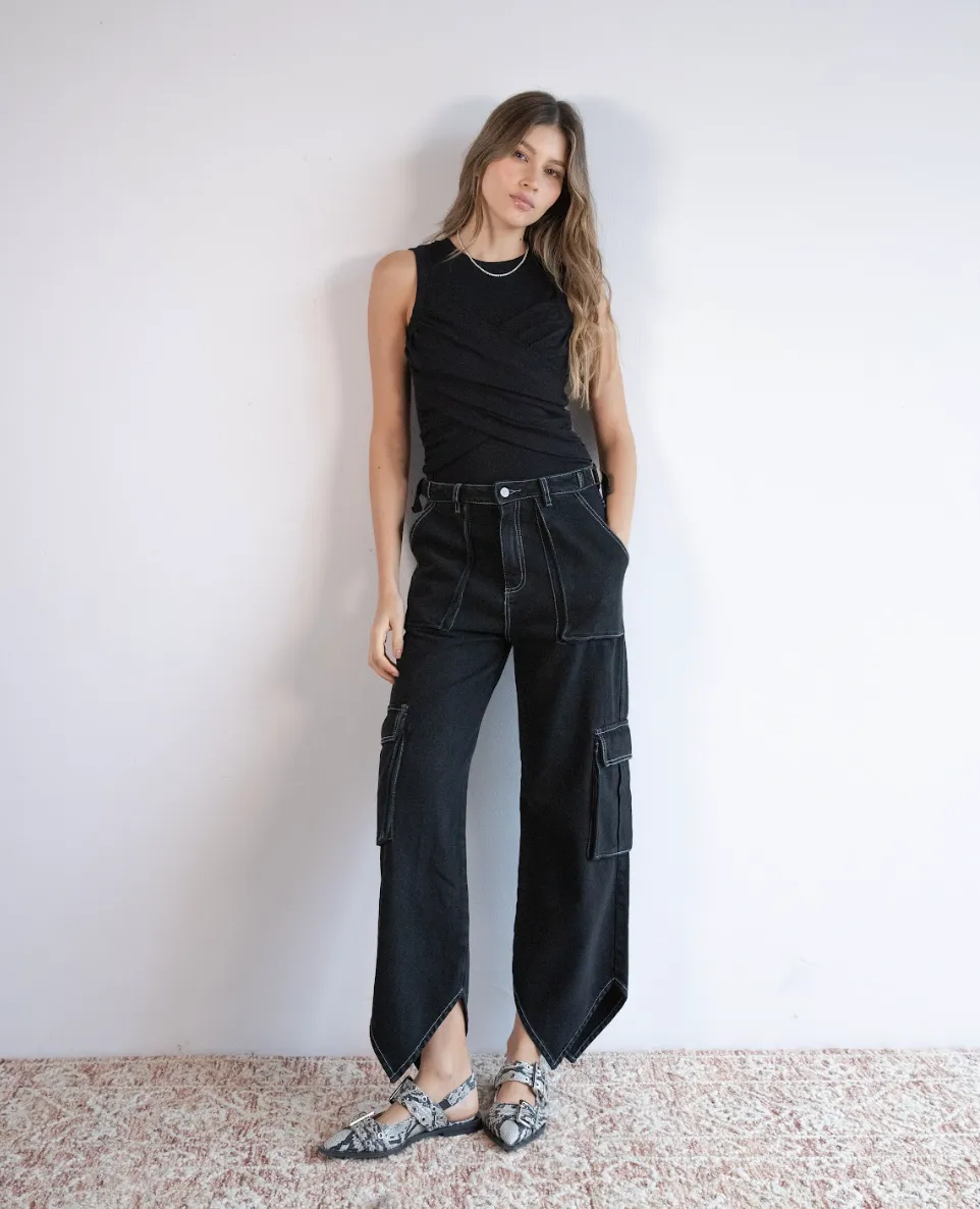 Black Basic Crossed T - Shirt