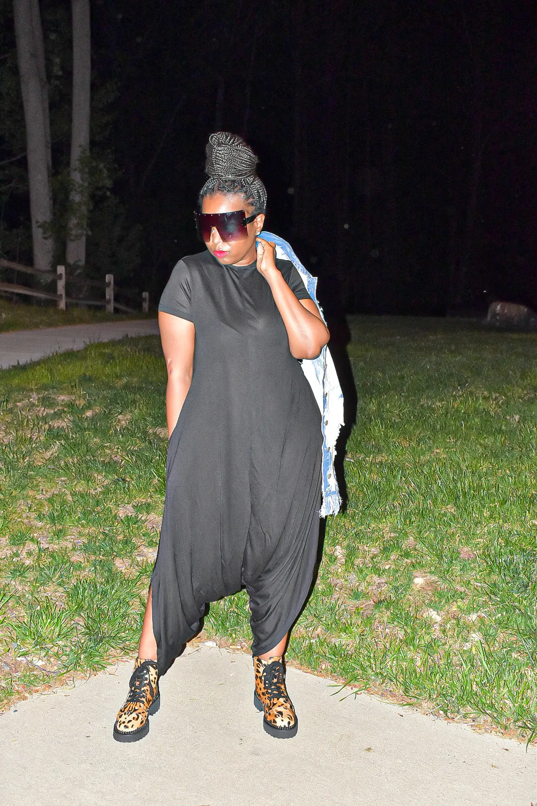 Black Short Sleeved Harem Jumper