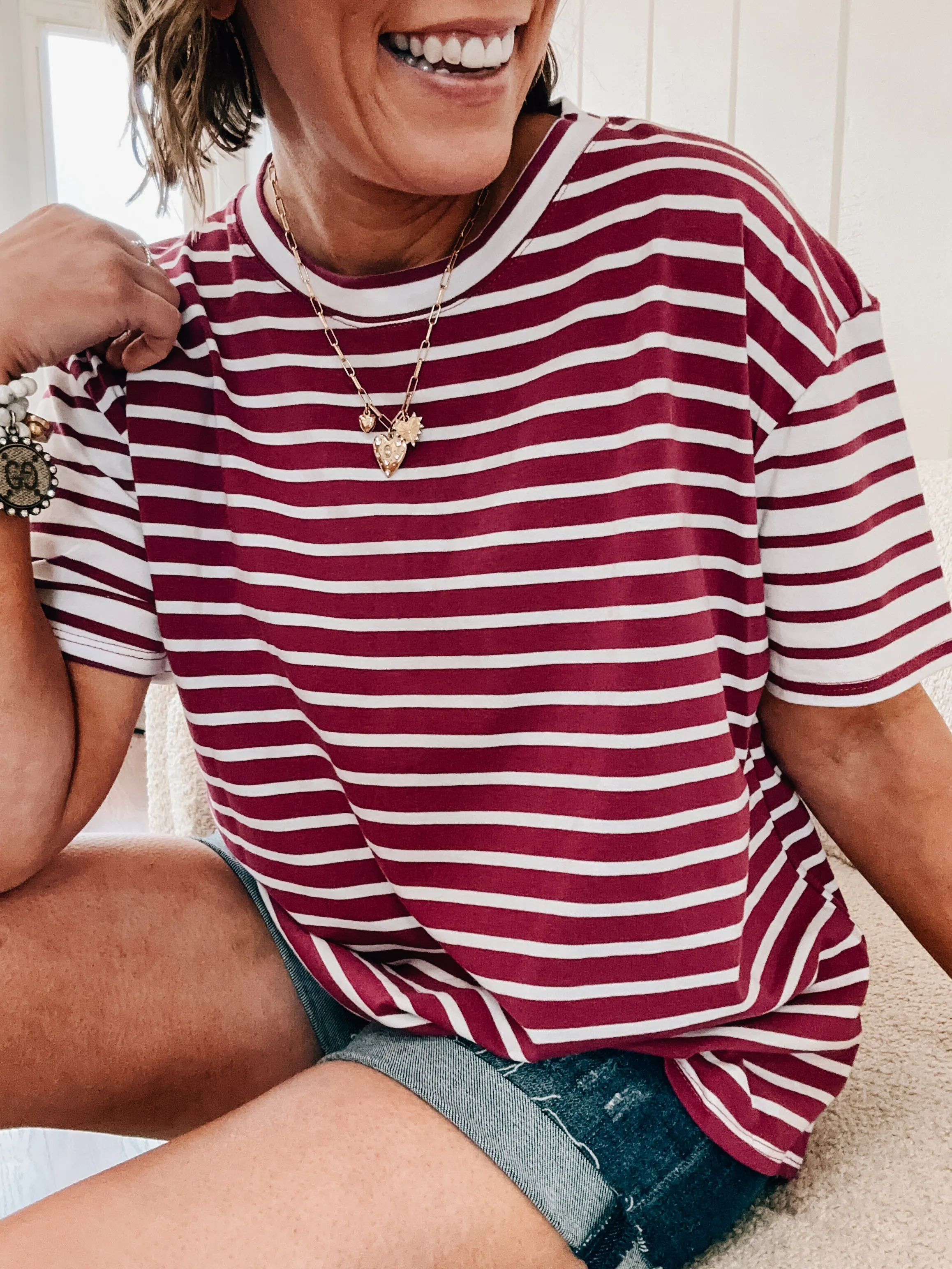 Black White Stripe Contrast Tee