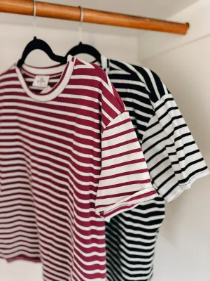 Black White Stripe Contrast Tee