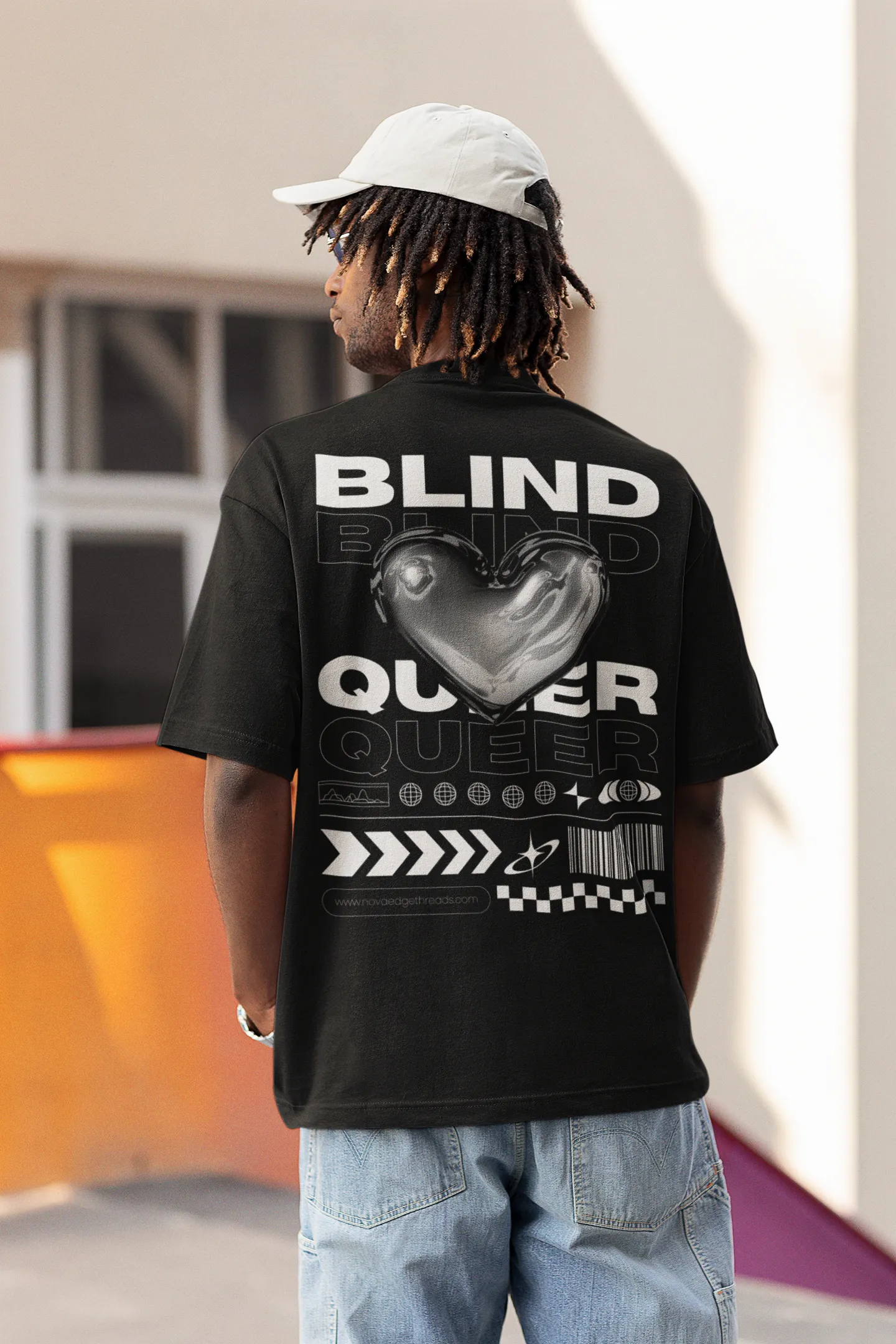 Blind & Queer Chrome Heart Streetwear Style Disability Pride Oversize Deep Drop Shoulder Tee - 190 GSM