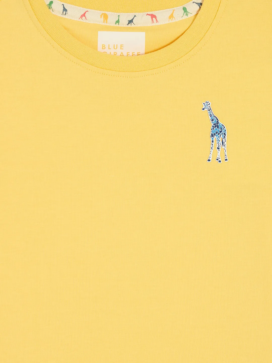 Blue Giraffe Boys Yellow Round Neck Short Sleeves T-Shirt