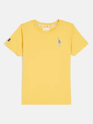 Blue Giraffe Boys Yellow Round Neck Short Sleeves T-Shirt