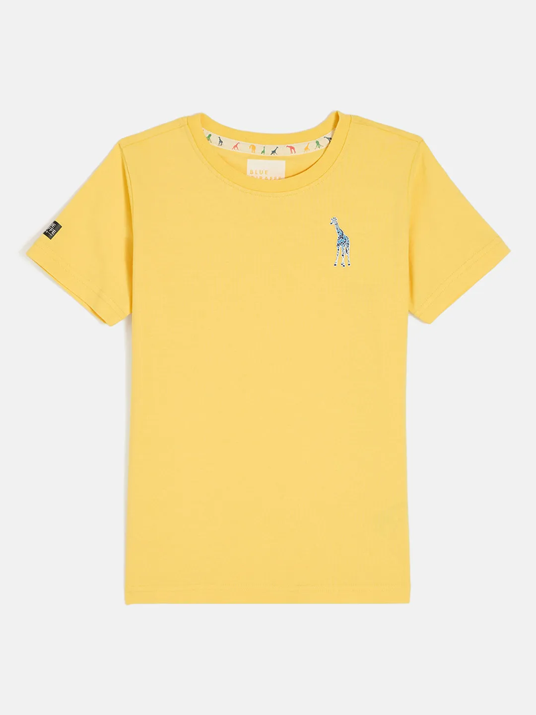 Blue Giraffe Boys Yellow Round Neck Short Sleeves T-Shirt
