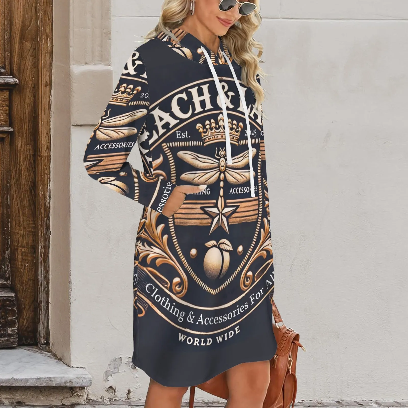 Blue Logo Hoodie Dress