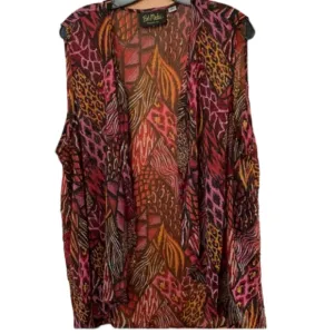 Bob Mackie Burnt Orange Mauve Artsy Open Front Boho Cardigan Vest 2X