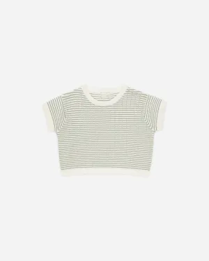 Boxy Crop Knit Tee || Sage Stripe*