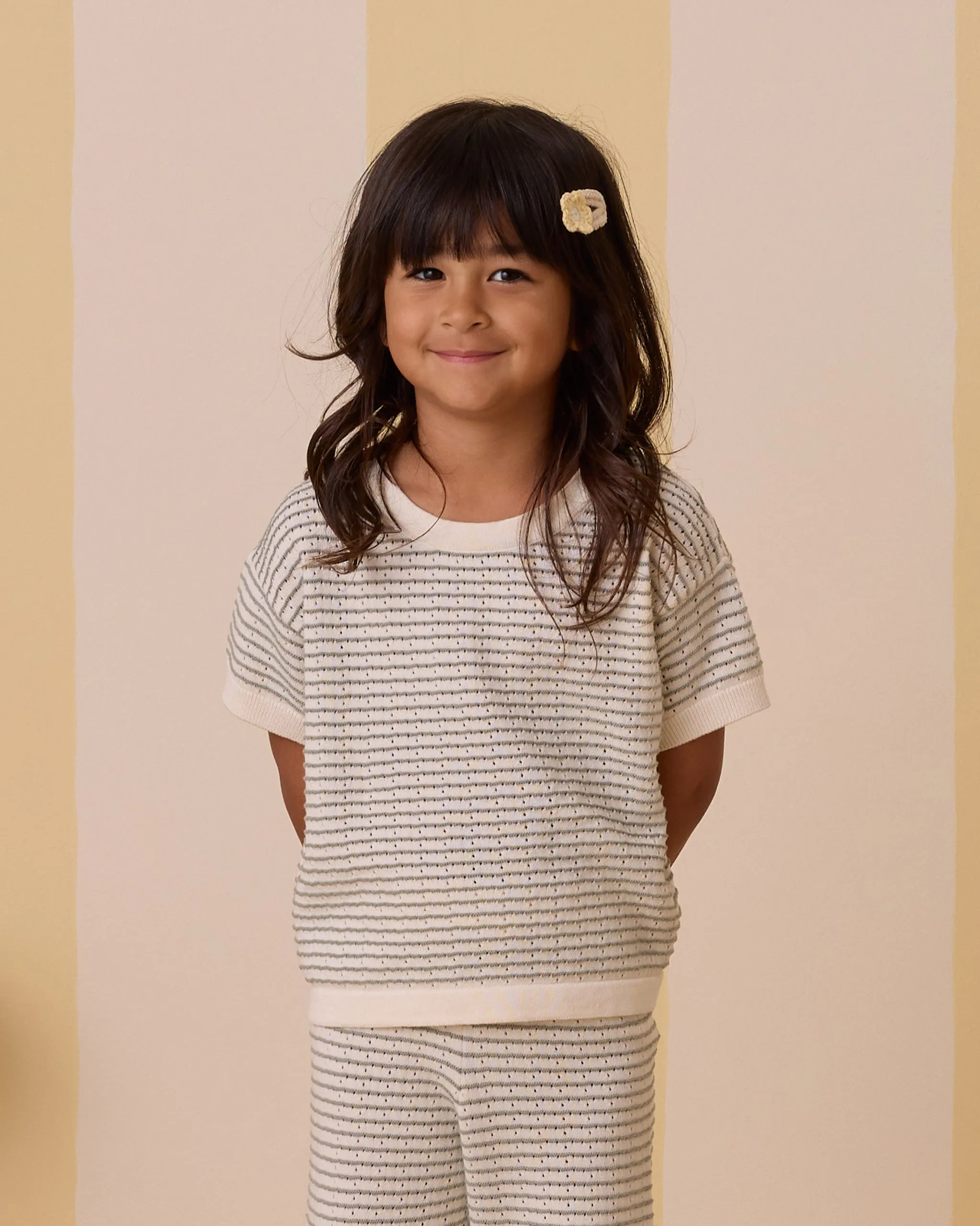Boxy Crop Knit Tee || Sage Stripe*
