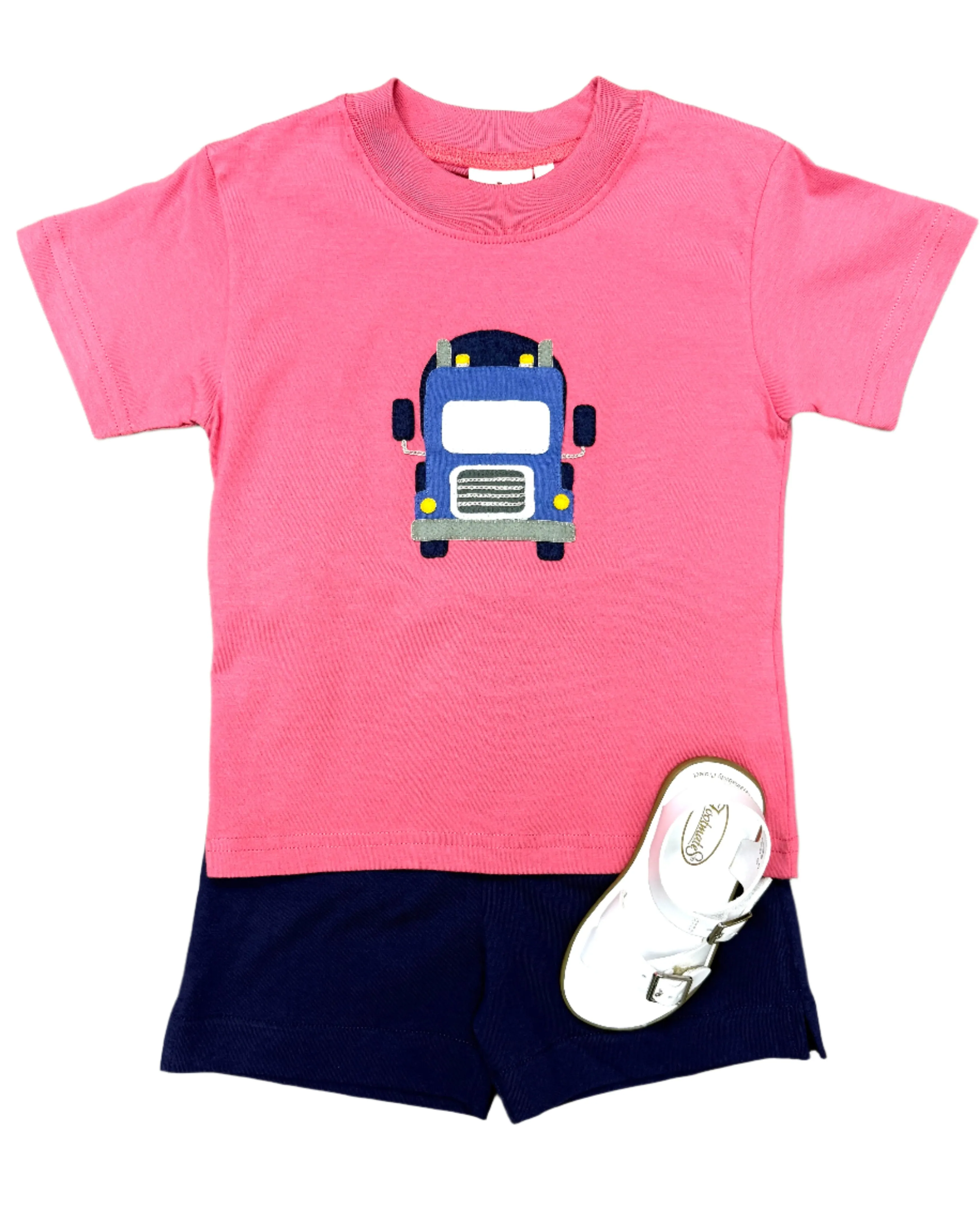 Boys S/S Shirt w/ Semi Truck - Salmon