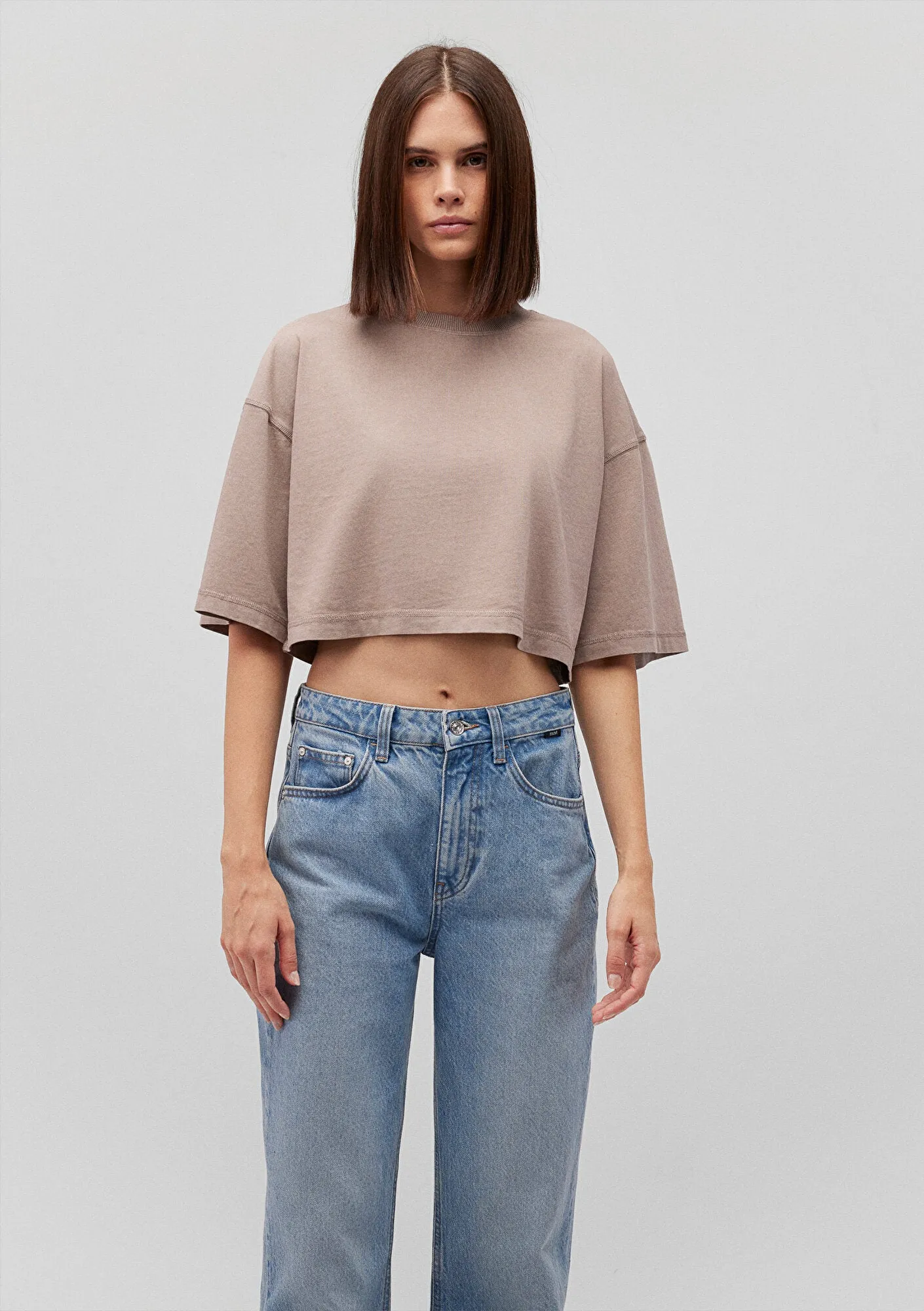 Brown Basic Crop T-Shirt