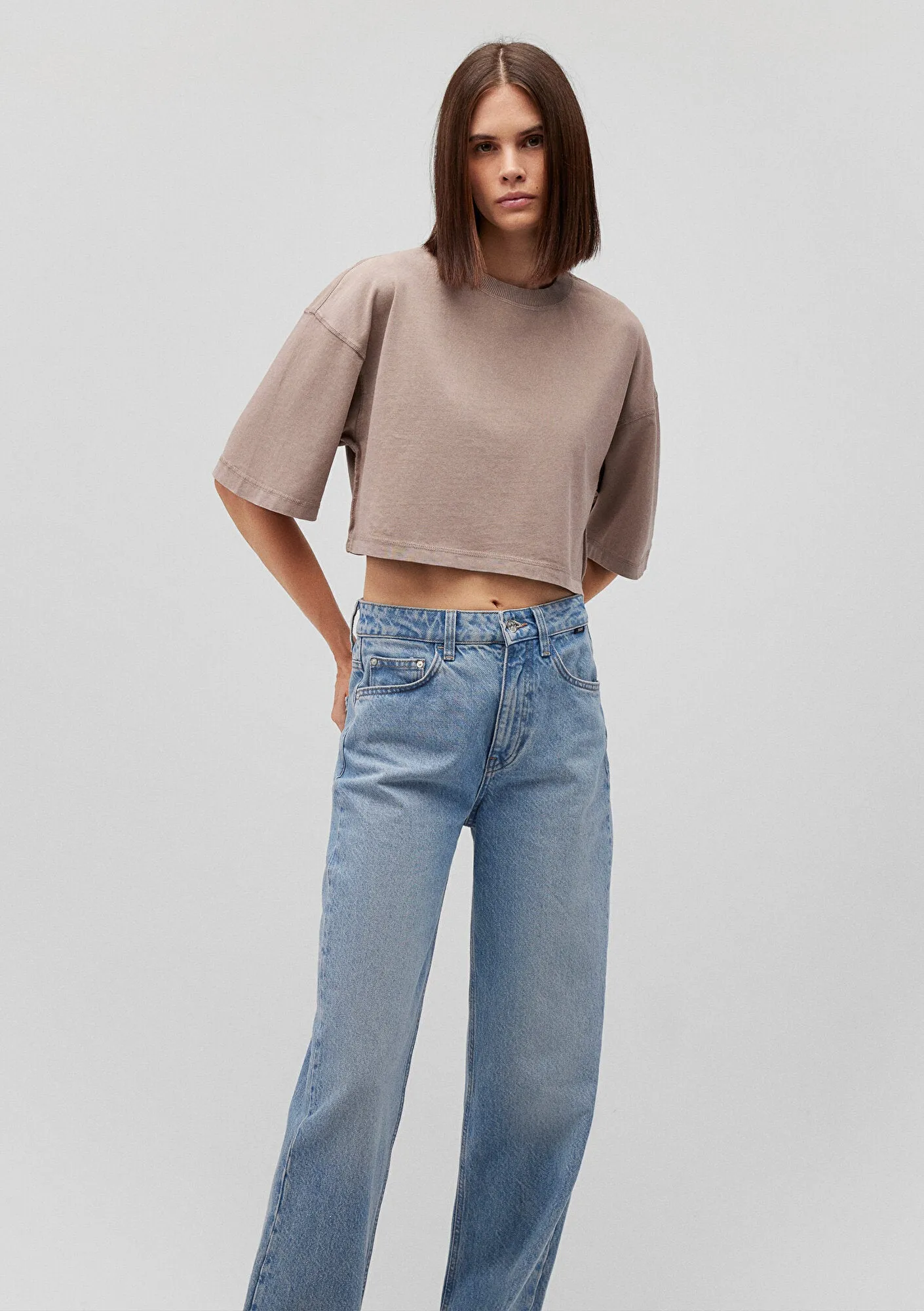 Brown Basic Crop T-Shirt