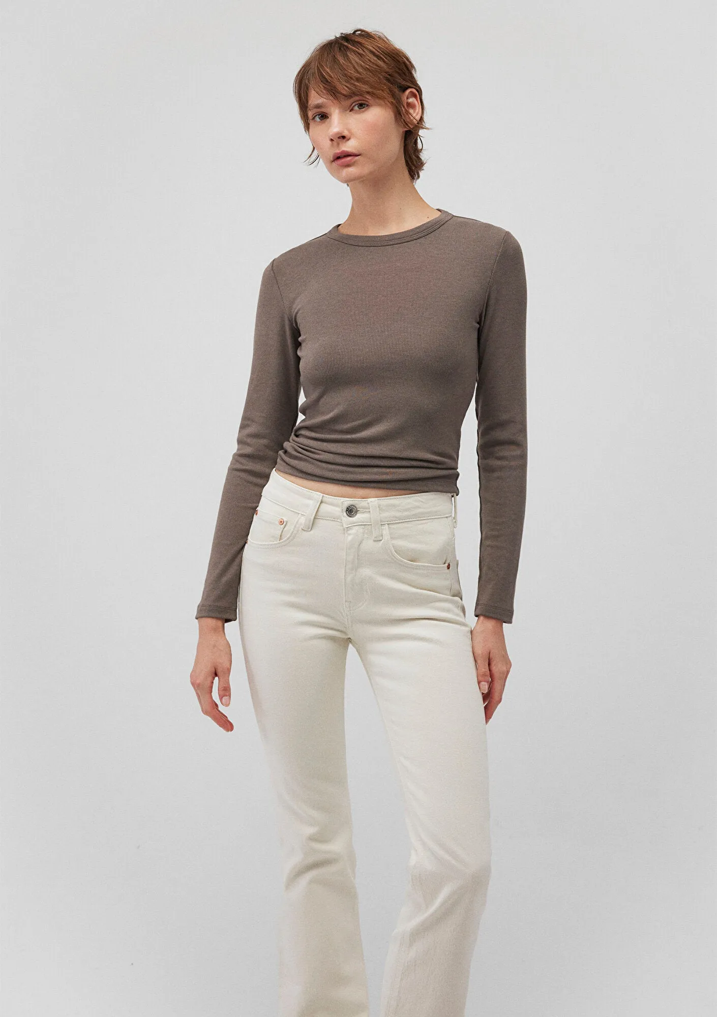 Brown Long Sleeve Basic T-Shirt