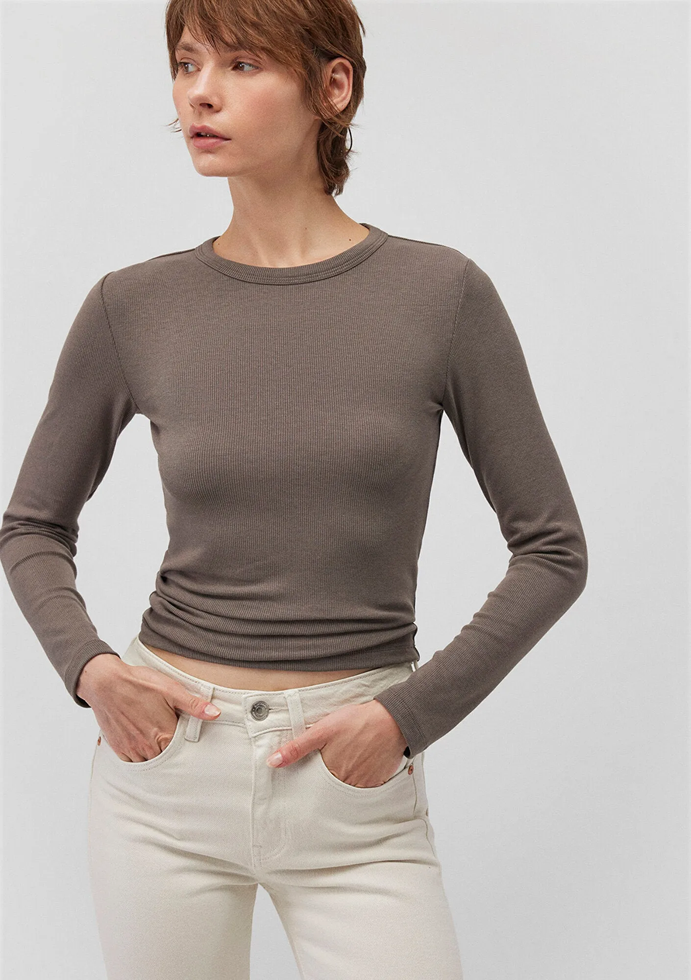 Brown Long Sleeve Basic T-Shirt