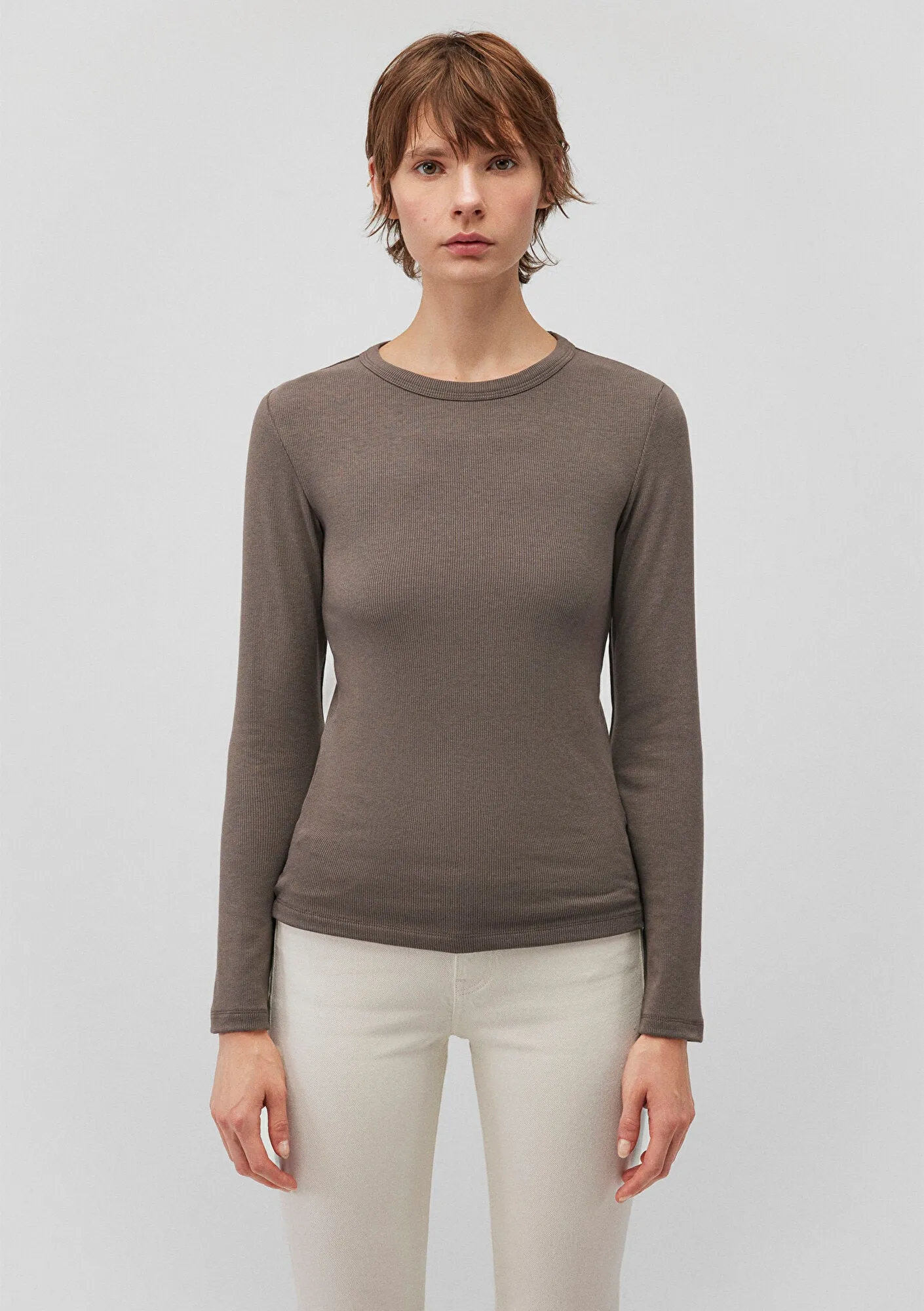 Brown Long Sleeve Basic T-Shirt