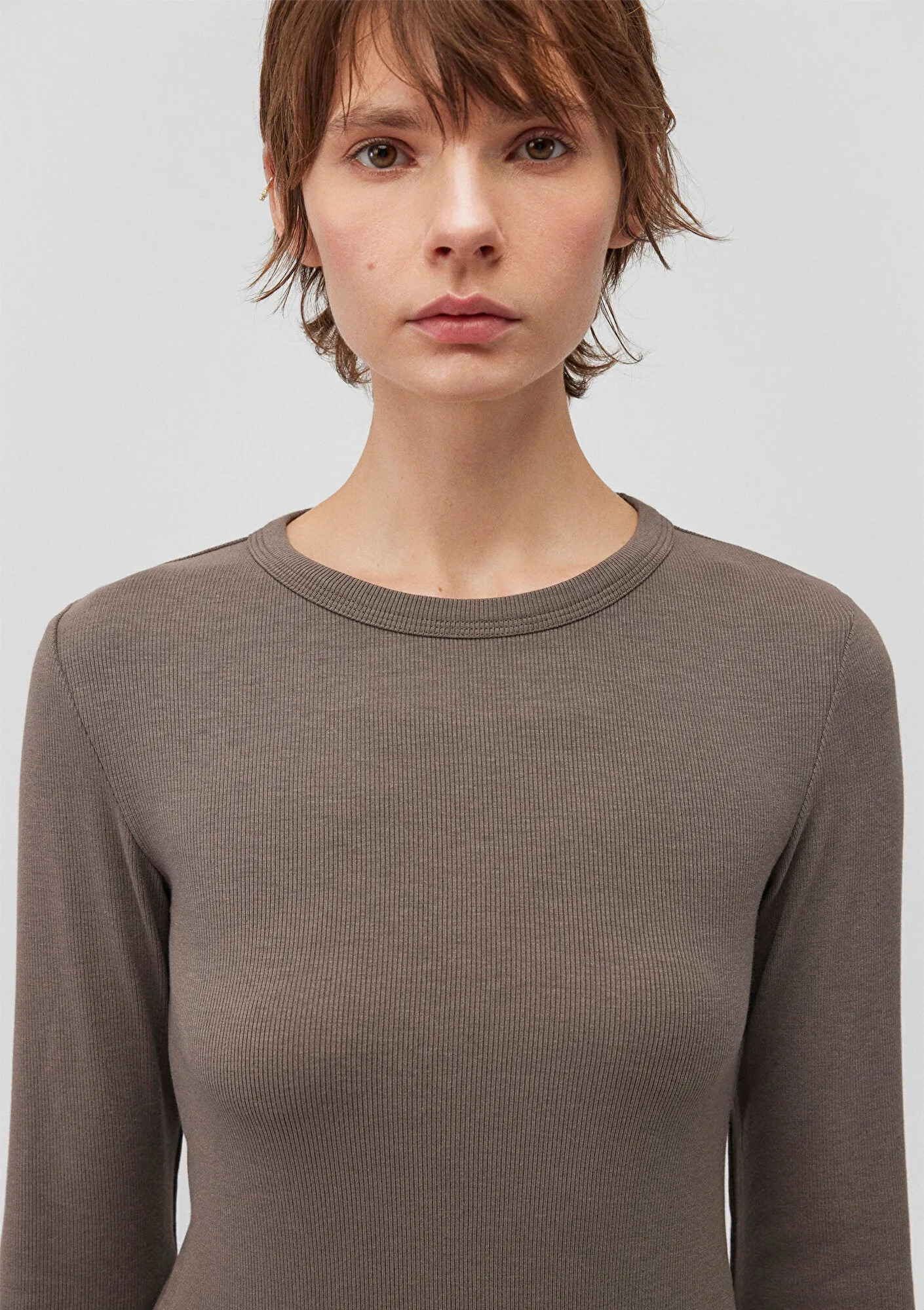Brown Long Sleeve Basic T-Shirt