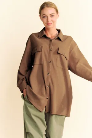 Brown Waffle-Knit Button Down Shirt with Collar