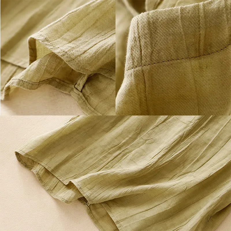 Buddha Stones Summer Pure Color Wrinkle Lace-up Sleeveless Cotton Linen Vest Women's Waistcoat
