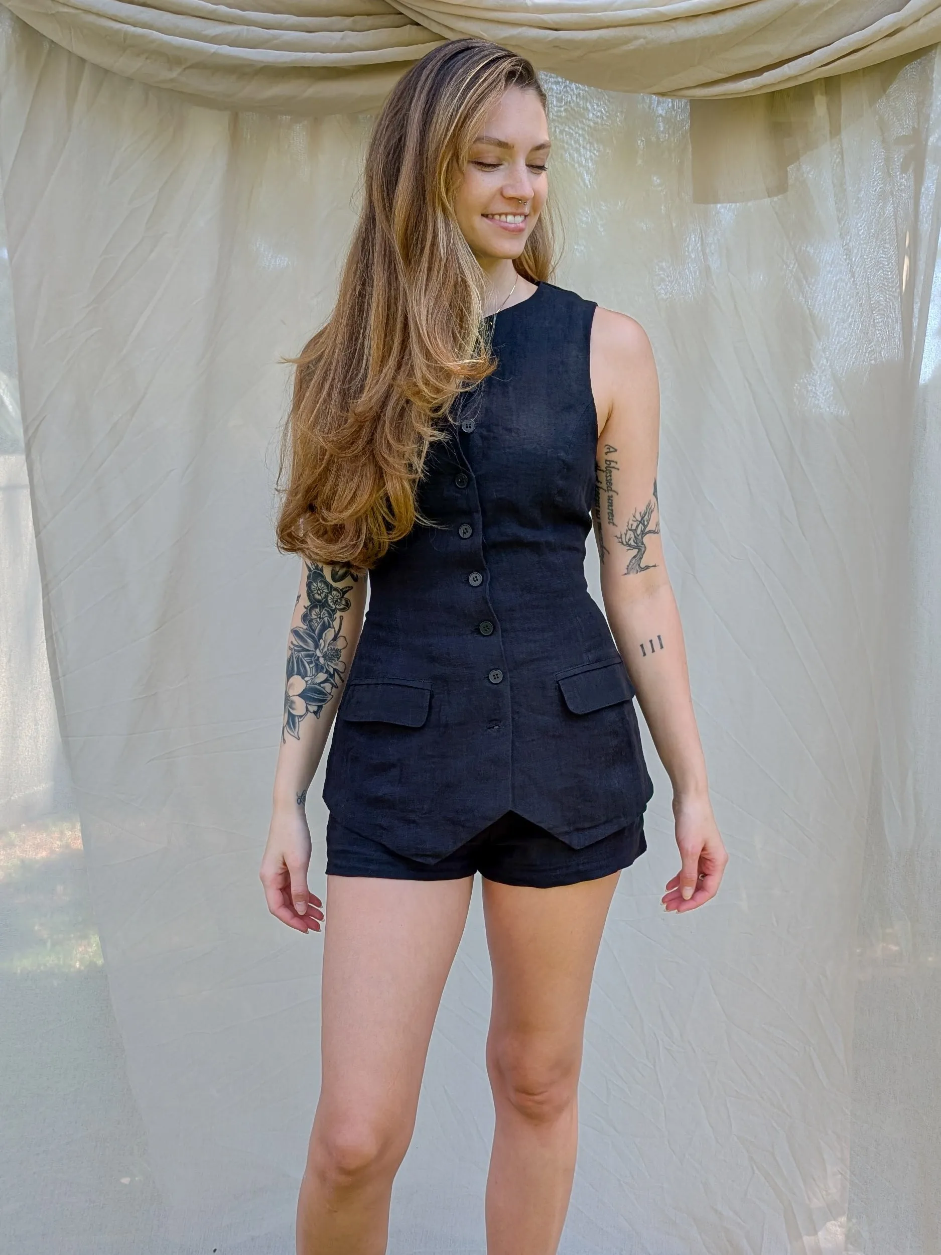 Button Up Linen Vest