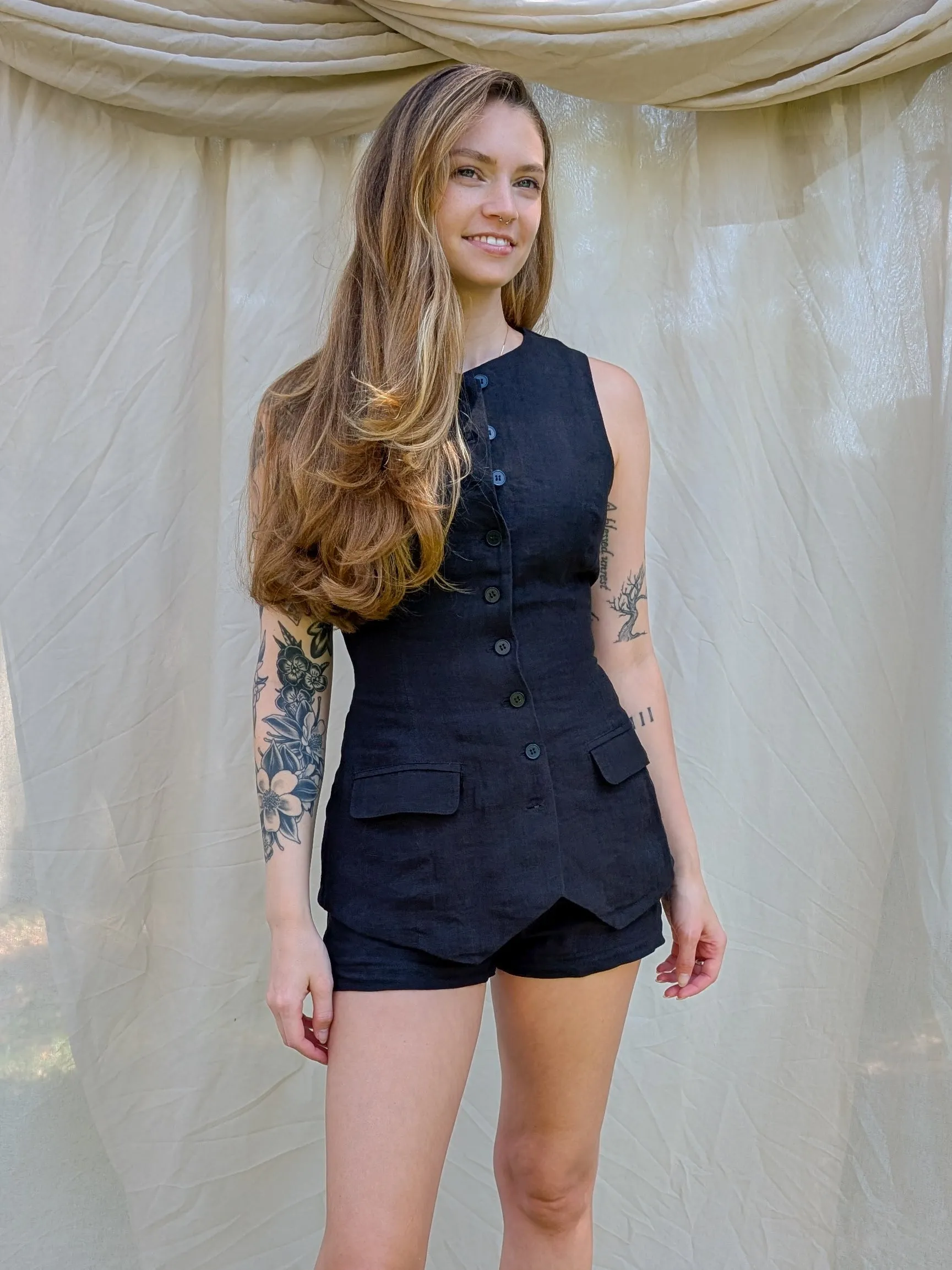 Button Up Linen Vest