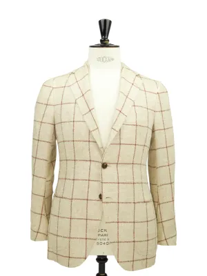 Cesare Attolini Beige Silk & Wool Windowpane Jacket
