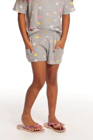 Chaser Jade Printed Flowers Waffle Knit Girls Short