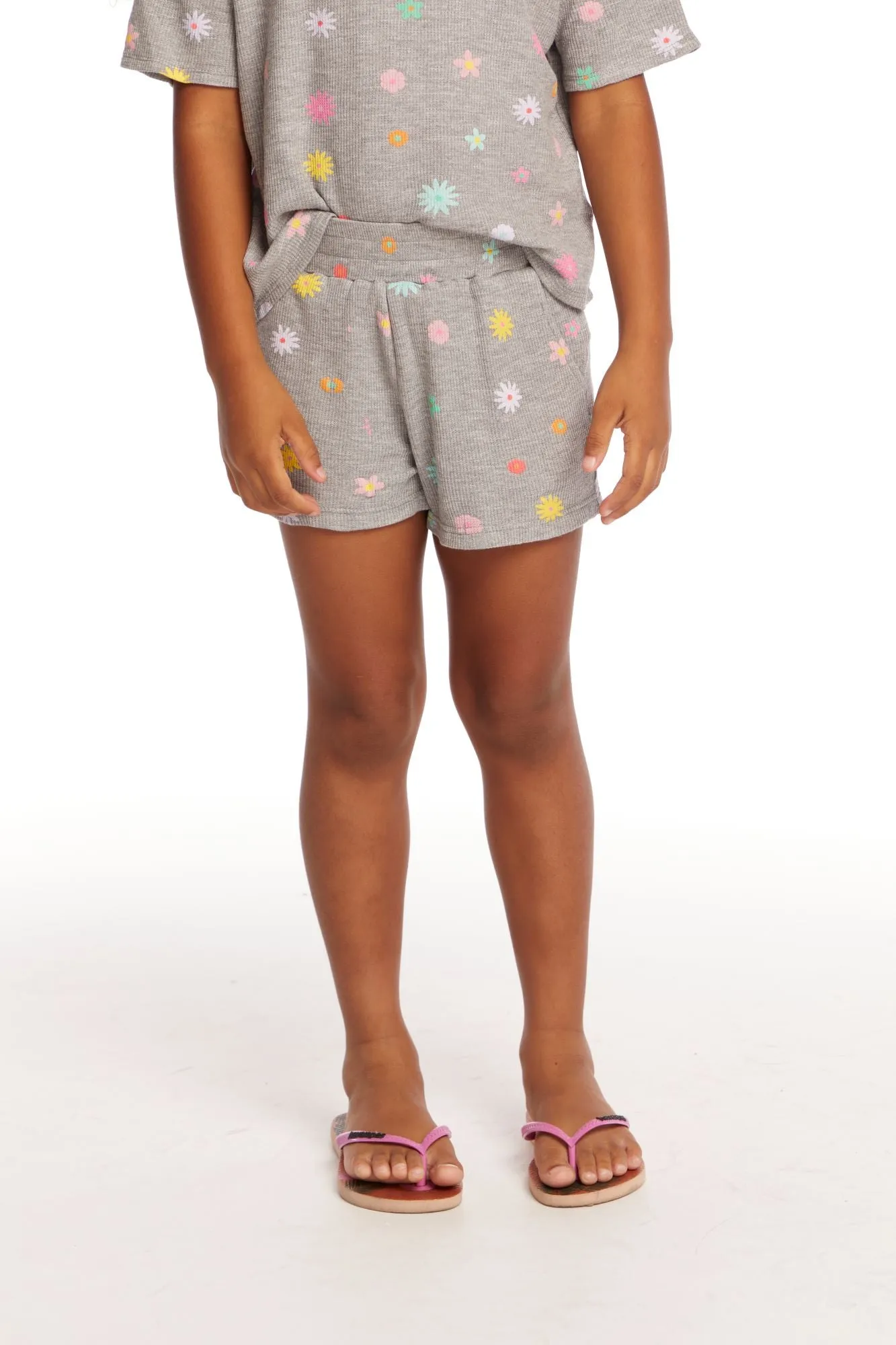 Chaser Jade Printed Flowers Waffle Knit Girls Short