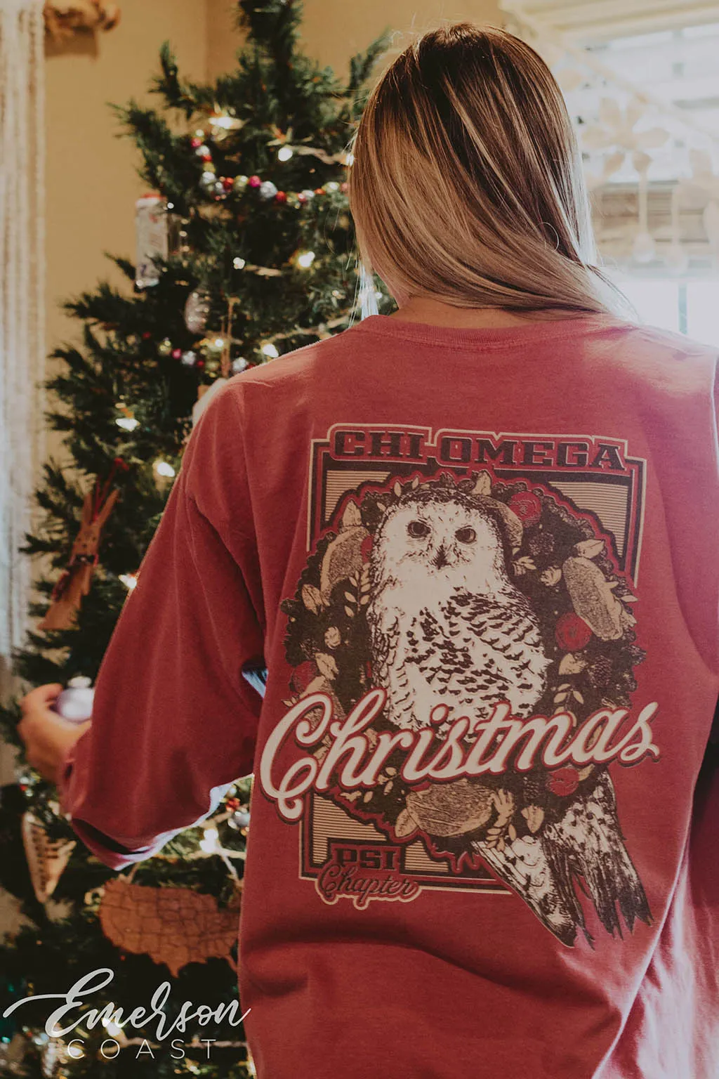 Chi O Owl Christmas Long Sleeve Tee