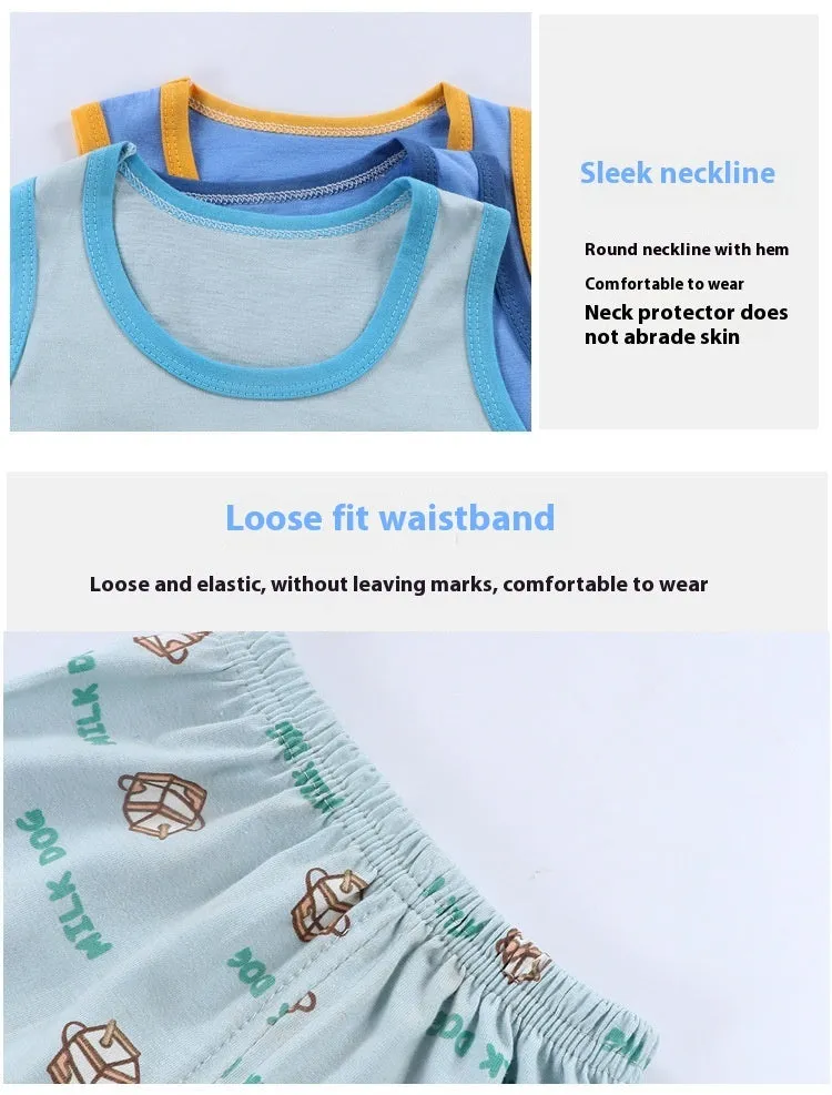 Children's Pure Cotton Cartoon Printed Vest Set