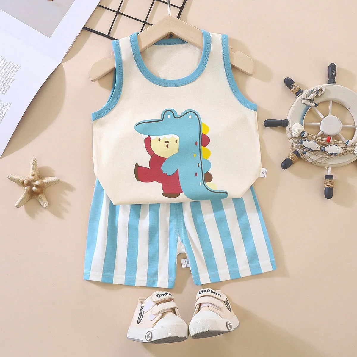 Children's Pure Cotton Cartoon Printed Vest Set