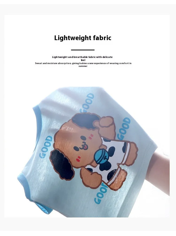 Children's Pure Cotton Cartoon Printed Vest Set