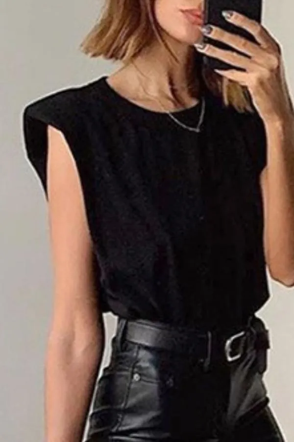 CityHottie Basic Solid Black T-shirt