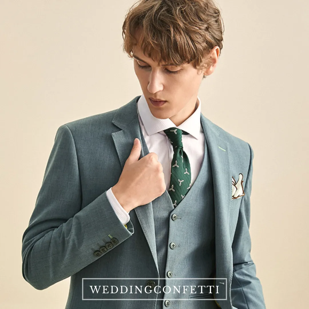 Clementine Groom Airy Blue Suit, Vest, Pants (3 Piece)