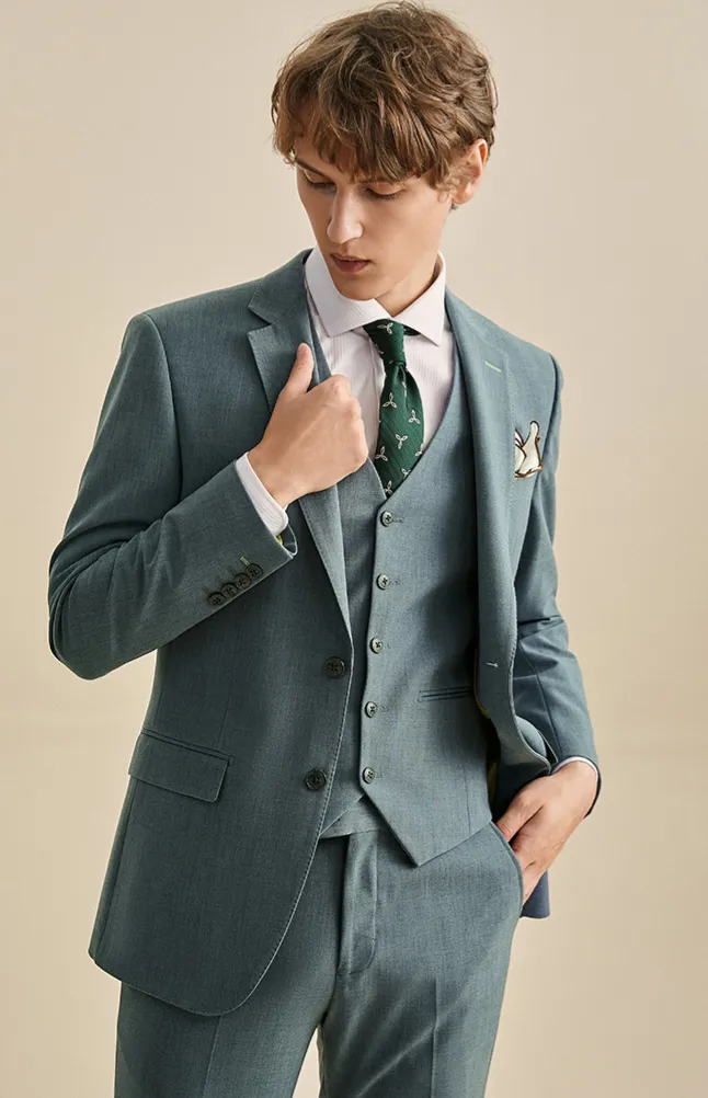 Clementine Groom Airy Blue Suit, Vest, Pants (3 Piece)