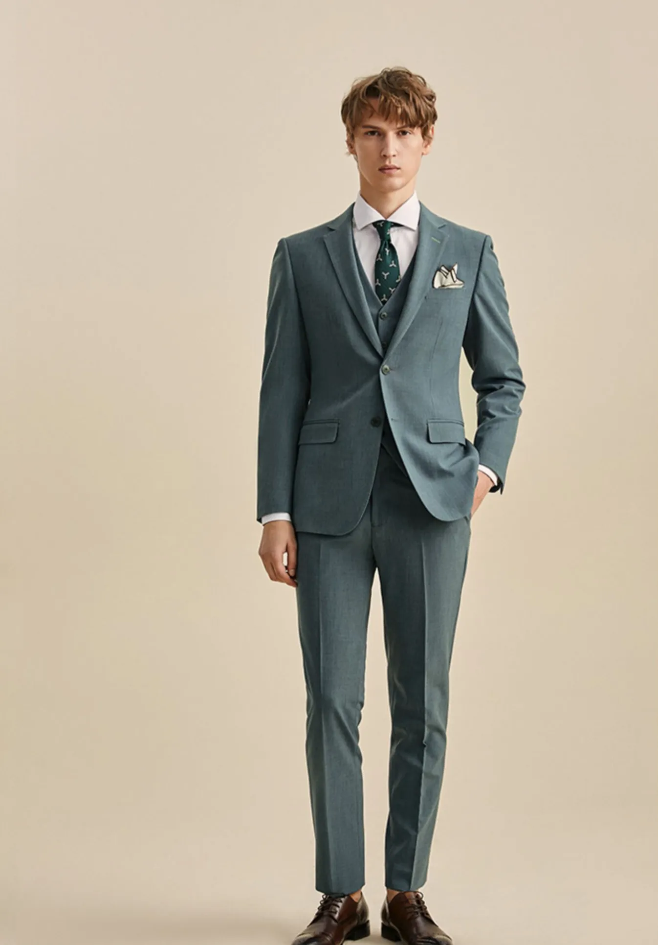 Clementine Groom Airy Blue Suit, Vest, Pants (3 Piece)